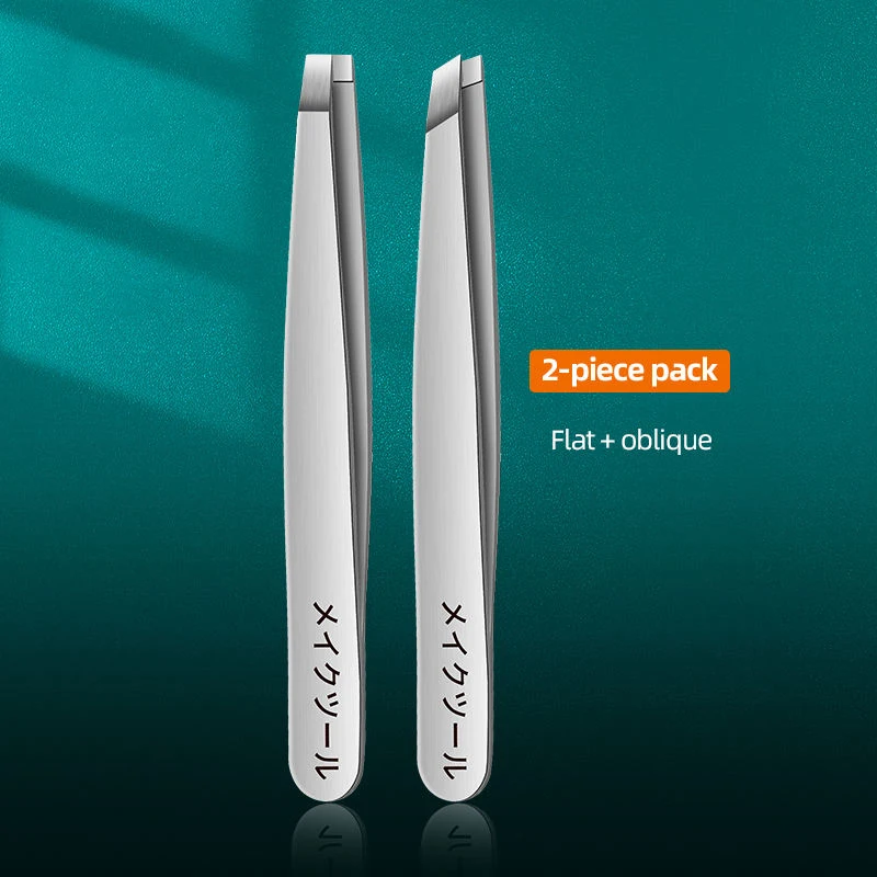 แหนบคิ้วชุด 4 ชิ้นโลโก้ที่กําหนดเองเอียงชี้แบนตัดแหนบขนตา Applicator สแตนเลส