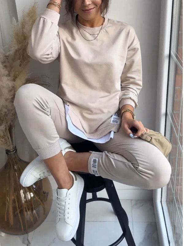Nuevo conjunto de dos piezas holgado de retazos de otoño, jersey de manga larga a la moda para mujer, traje informal con capucha, pantalones pitillo deportivos, trajes