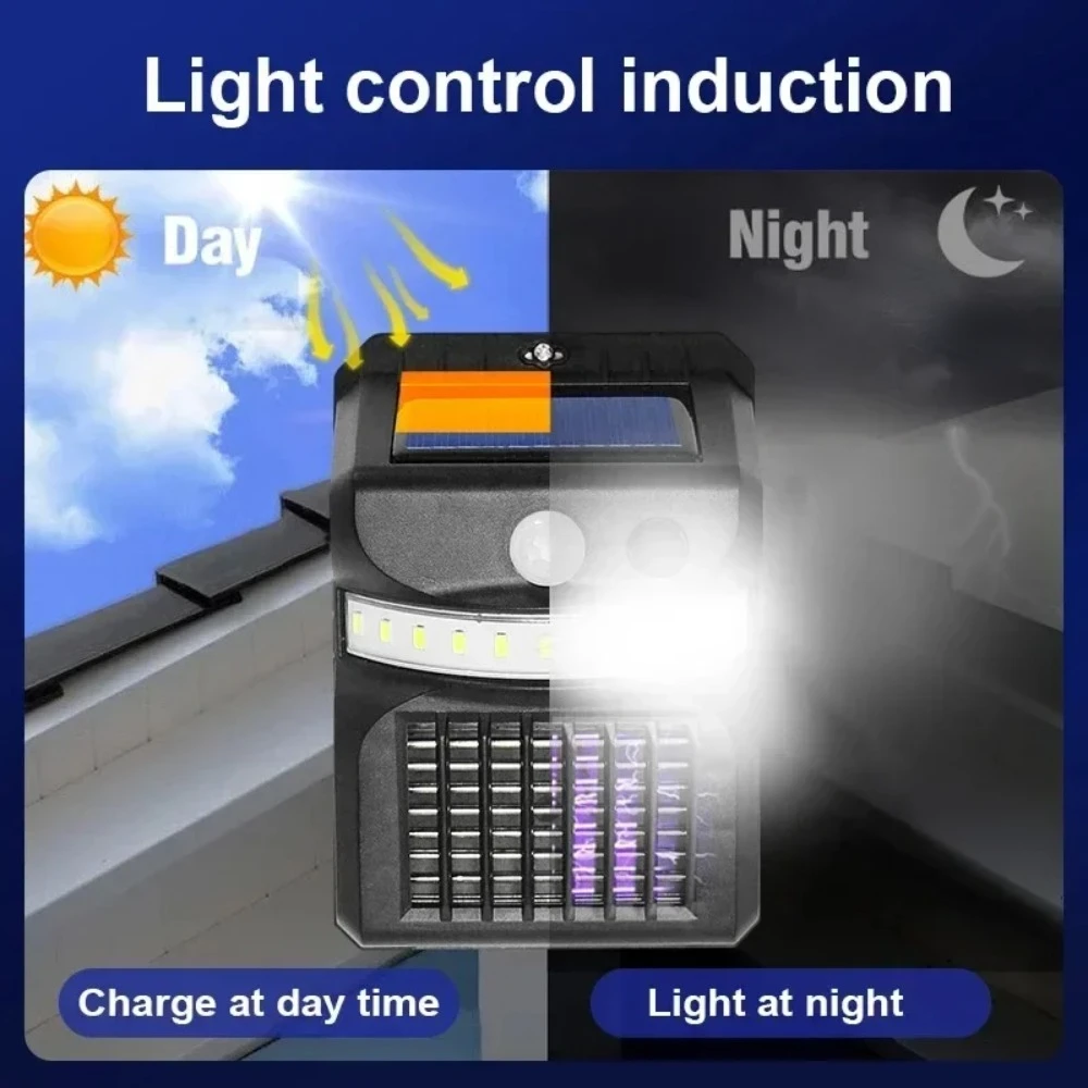 Lâmpada solar repelente de mosquitos LED com sensor infravermelho, luz de jardim externa à prova d'água, lâmpada decorativa automática do anoitecer ao amanhecer
