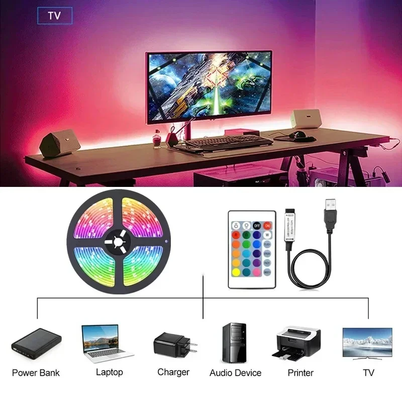 Tira de luces LED RGB 5050, aplicación Bluetooth, Control remoto por infrarrojos, cinta de lámpara Flexible, diodo para decoración de sala de fiesta y Festival