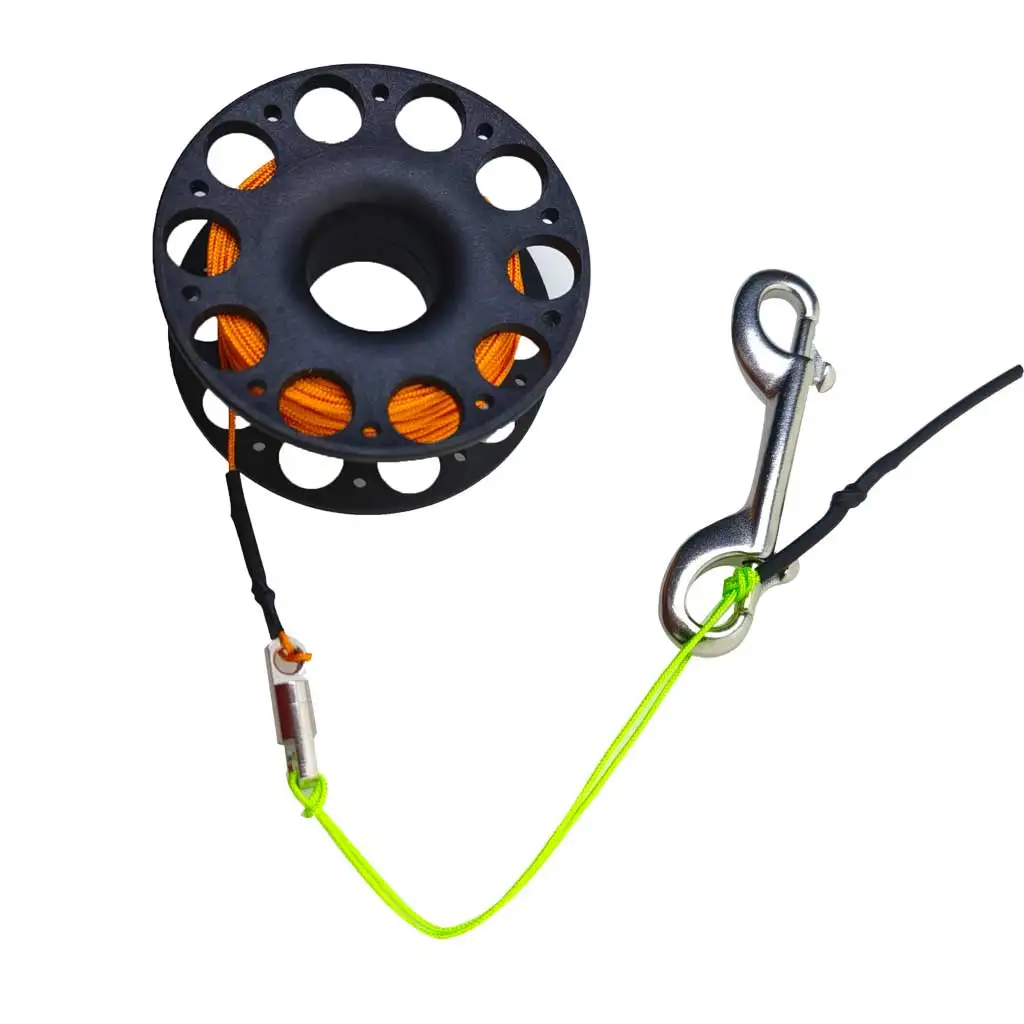 30 m Tauchspule, Fingerrolle mit doppelseitigem Haken aus Edelstahl, Tech-Schnorchelausrüstung, Wreck Guide Line Reel für Höhlenwracks