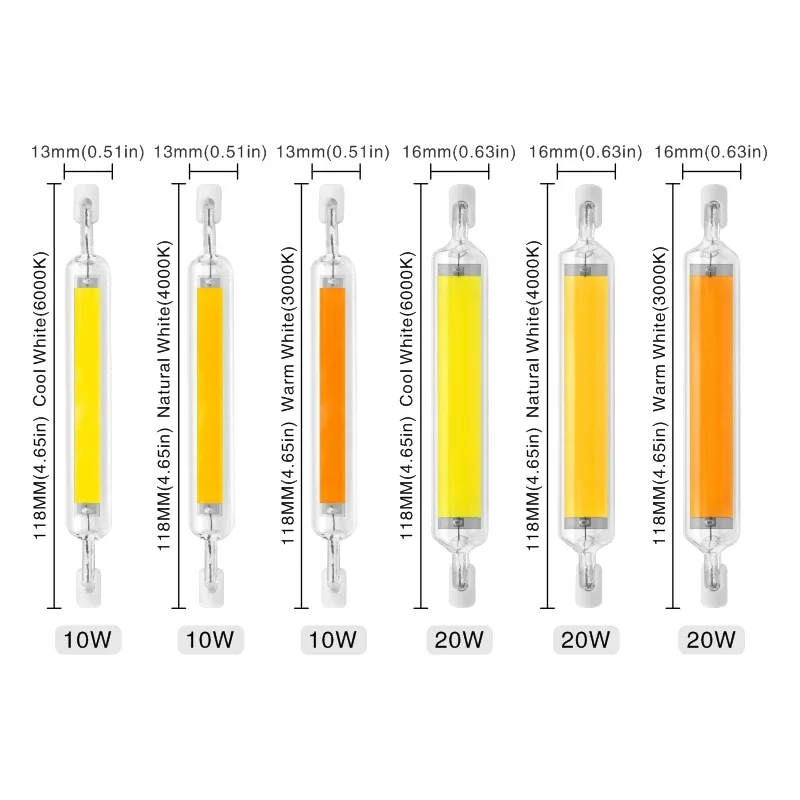 Dimmbare R7S-LED-Lampe, 78 mm, 118 mm, 5 W, 8 W, 10 W, 20 W, R7S-Strahler, 220 V, COB-Lampe, Dimmer, Glasröhre, ersetzt 30 W, 50 W, 100 W Halogenlicht