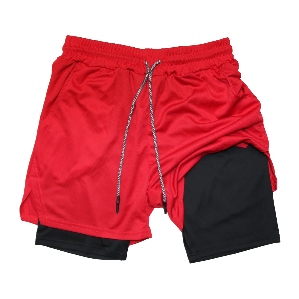 Pantaloncini fitness a doppio strato da uomo Fitness da uomo Allenamento in palestra Pantaloncini sportivi 2 in 1 Allenamento ad asciugatura rapida Jogging Doppio ponte Estate