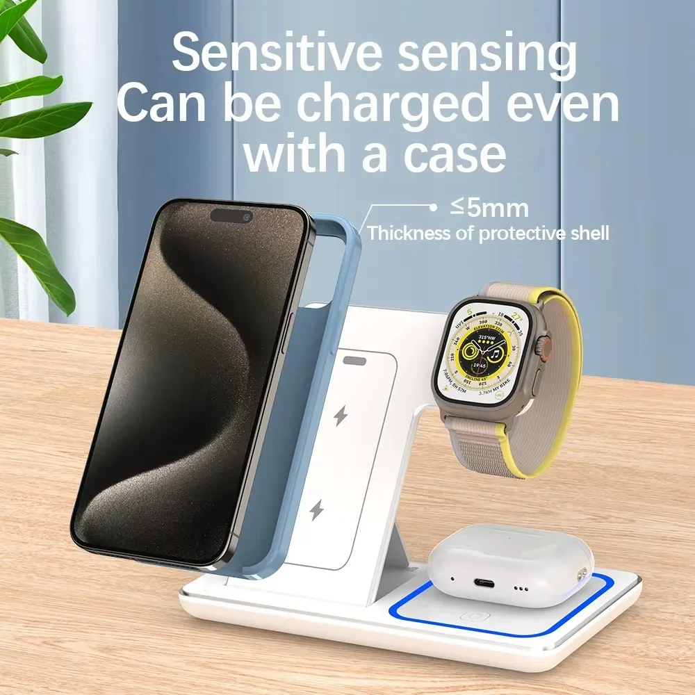 Stazione di ricarica wireless pieghevole per telefono per iPhone 16 15 14 13 12 Pro Max Apple Watch 10/9/8/7/6 AirPods 3/2 Dock di ricarica rapida