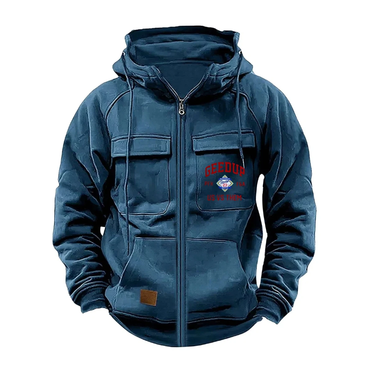 Jersey con capucha y cremallera de Color sólido para hombre, suéter informal holgado estilo callejero con múltiples bolsillos, abrigo deportivo con capucha, otoño