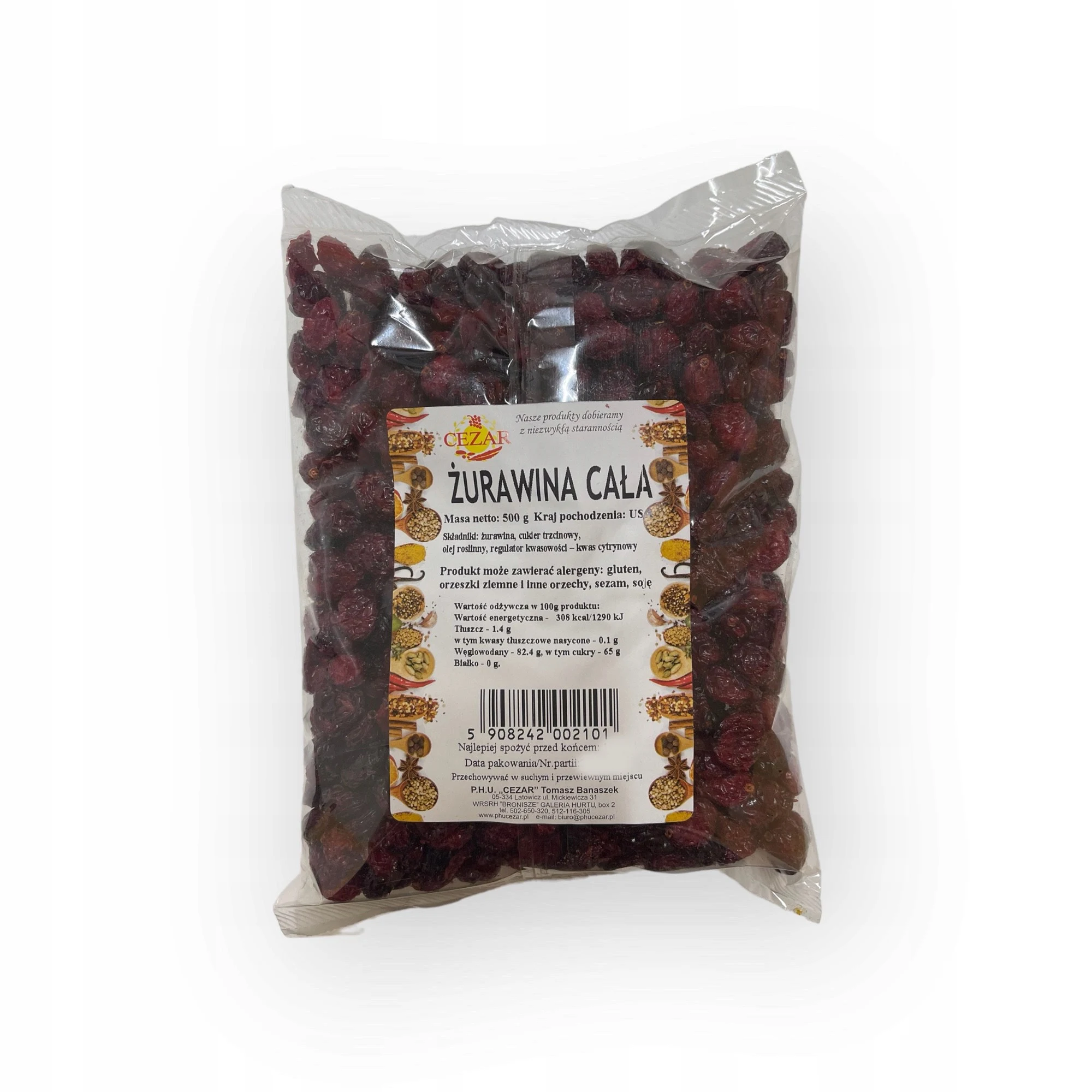 + ŻURAWINA CAŁA SUSZONA 500G całe owoce suszone +