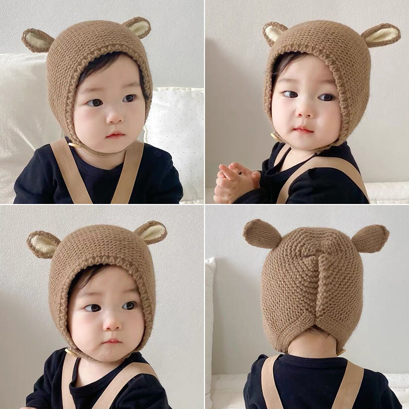Chapéu de bebê de 0 a 2 anos, outono inverno, orelha de coelho, malha, chapéu infantil, meninas, meninos, chapéu de lã fofo, acessórios para bebês recém-nascidos