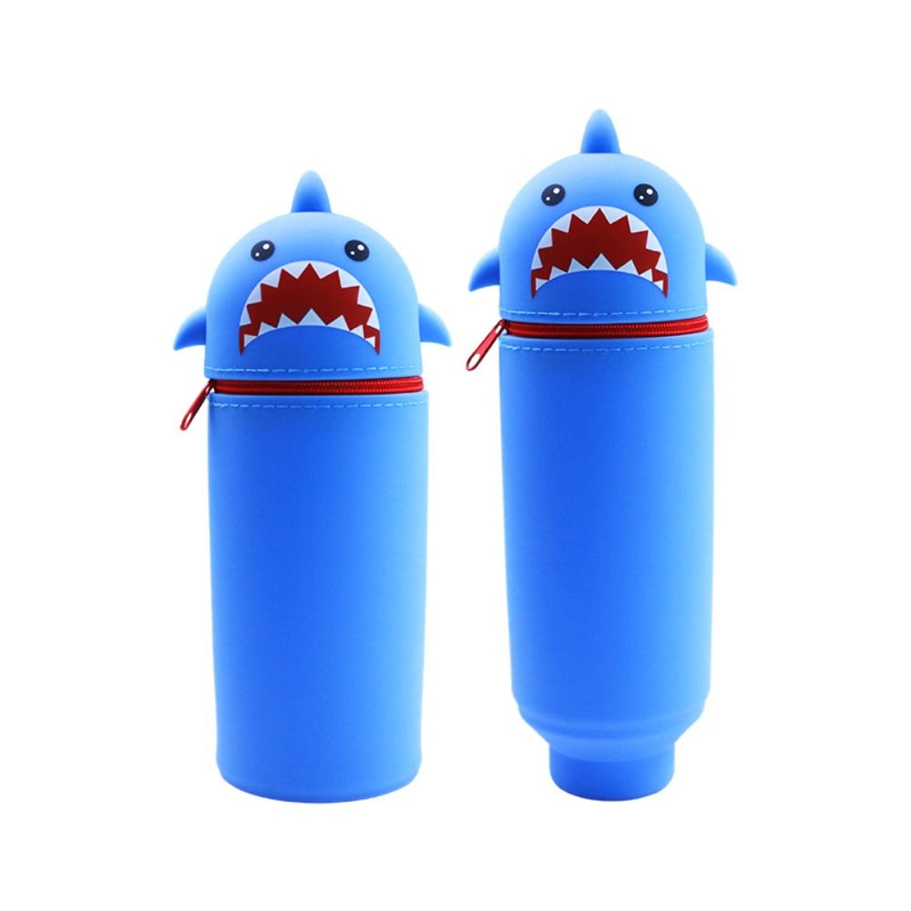 1pc Cute Foldable Pencil Case Silicone Dirt Resistant Pen Container Broken-resistant Rabbit Shark Pen Box for Students