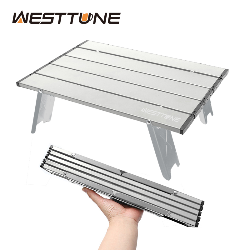 WestTune โต๊ะแบบม้วนน้ำหนักเบาพับได้ขนาดเล็กแบกเป้ตกปลาปิกนิกบาร์บีคิวกลางแจ้งโต๊ะอลูมิเนียมโต๊ะทานอาหารห้องนั่งเล่น