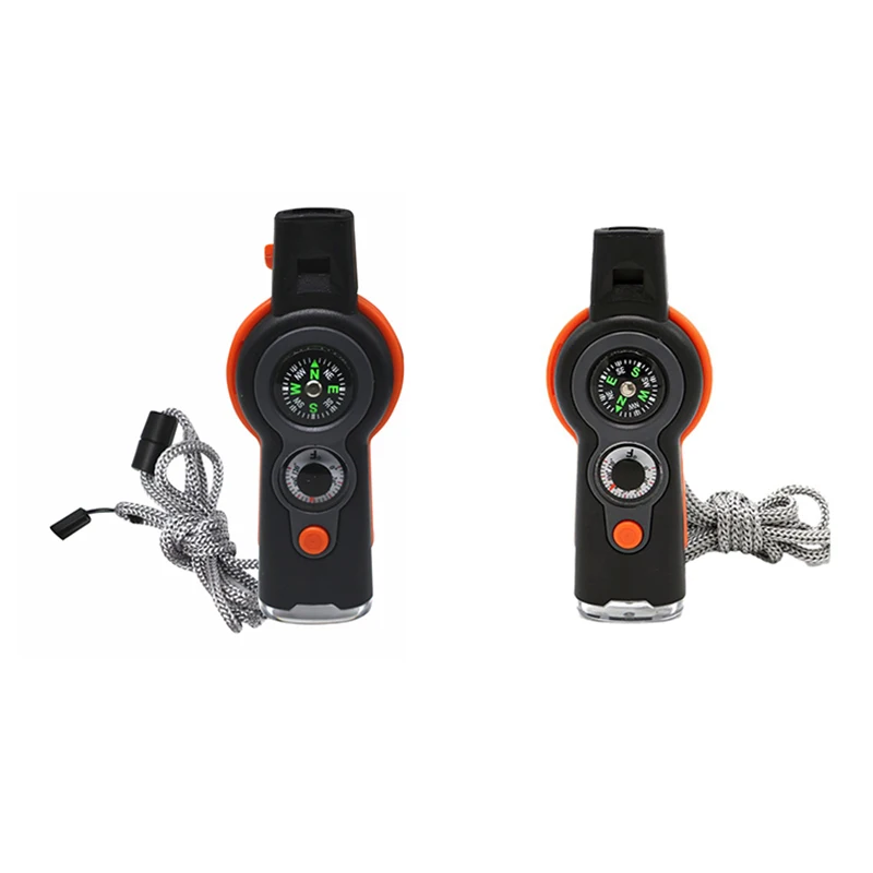 Outdoor 7-in-1 Multifunctioneel Fluitje Survival Fluitje met LED Licht Thermometer Kompas Reflector Vergrootglas Fluitje