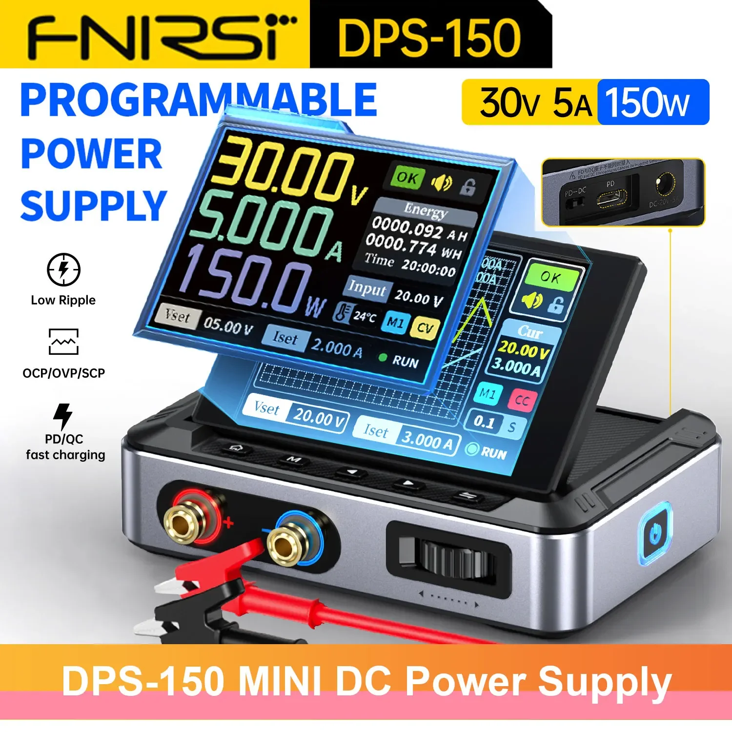 FNIRSI DPS-150 Laboratory DC Power Supply CNC Adjustable 30V 5A Digit Display Mini Portable Regulator Switching Power Supply
