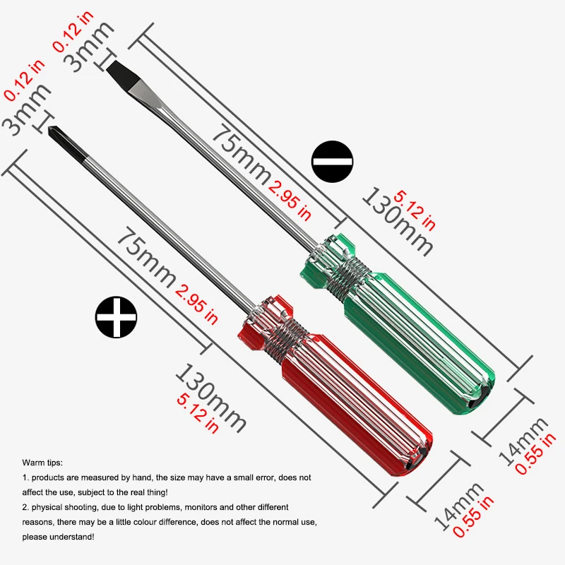 3*75mm Screwdriver Slotted Phillips Magnetic Tip Nut Driver Crystal Clear Handle Cross Flat Screw Key Precision Hand Tools 1 PCS