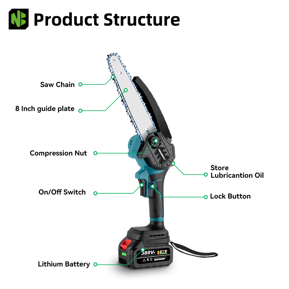 NEWBENY 1500 Вт 8-дюймовая бесщеточная аккумуляторная электрическая цепная пила перезаряжаемые деревообрабатывающие садовые электроинструменты для батарейного штифта Makita