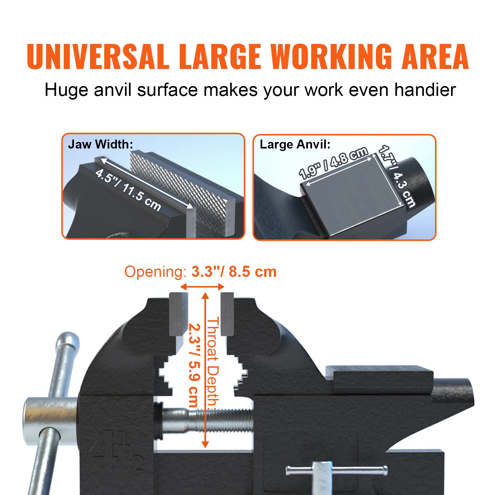 SucceBuy Bench Vise 4.5" 6" 6.5" Multipurpose, Swivel Base & Anvil Heavy Duty Cast Iron for Drilling, Conduit Cutting, Sanding