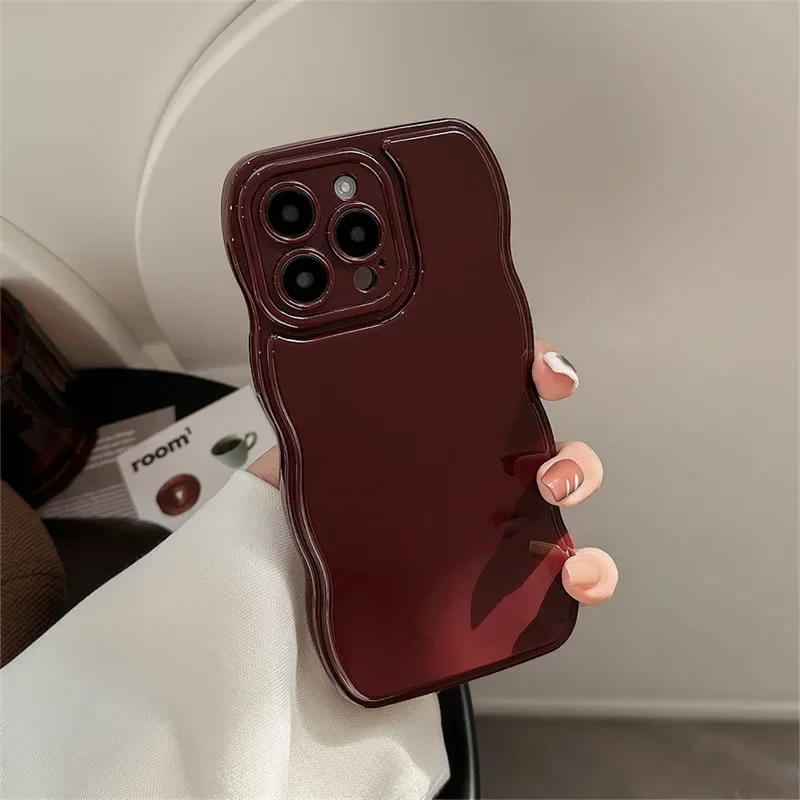 Funda de teléfono de TPU suave a prueba de golpes para iPhone, cojín de aire coreano, Ola hermosa, vino tinto,16, 11, 12, 13, 14 Plus, 15 Pro Max, protección