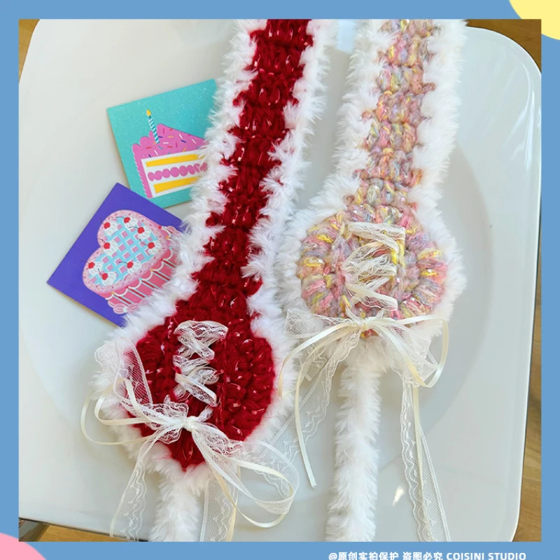 Orejeras de felpa con correas de lazo de encaje para mujer, Otoño e Invierno, ciclismo al aire libre, protección cálida para los oídos, pañuelo bonito Y2K