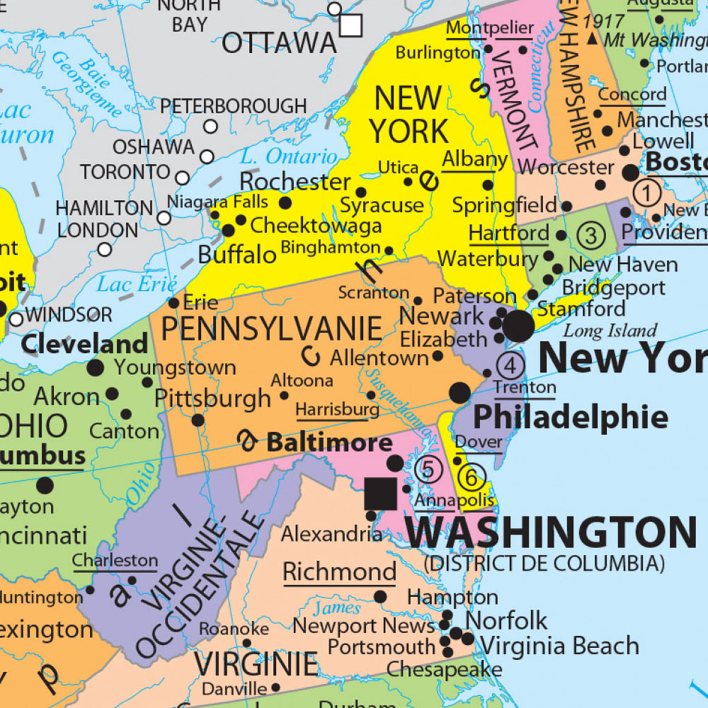 225*150cm 정치지도 미국 프랑스어 부직포 캔버스 회화 대형 포스터 홈 장식 학교 용품