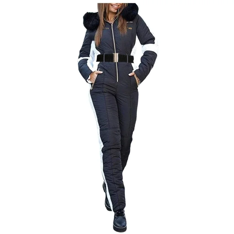 ผู้หญิงแขนยาวกันน้ําWindproofเล่นสกีโดยรวมหญิงElegantสเก็ตบอร์ดJumpsuitฤดูหนาวPatchwork Ski Jumpsuitsสําหรับ