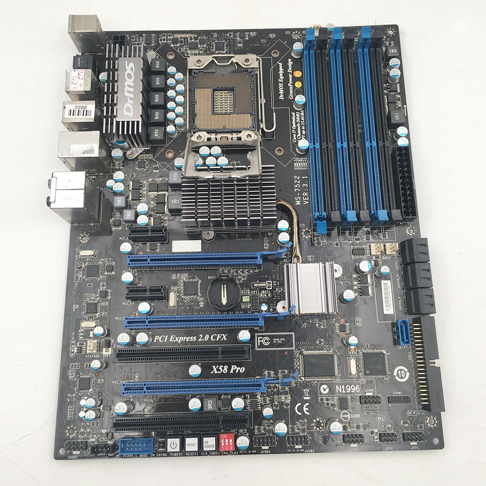 X58 Pro untuk Msi Desktop Motherboard MS-7522 LGA 1366 DDR3 24GB PCI-E 2.0 SATA2 USB2.0 ATX Mainboard