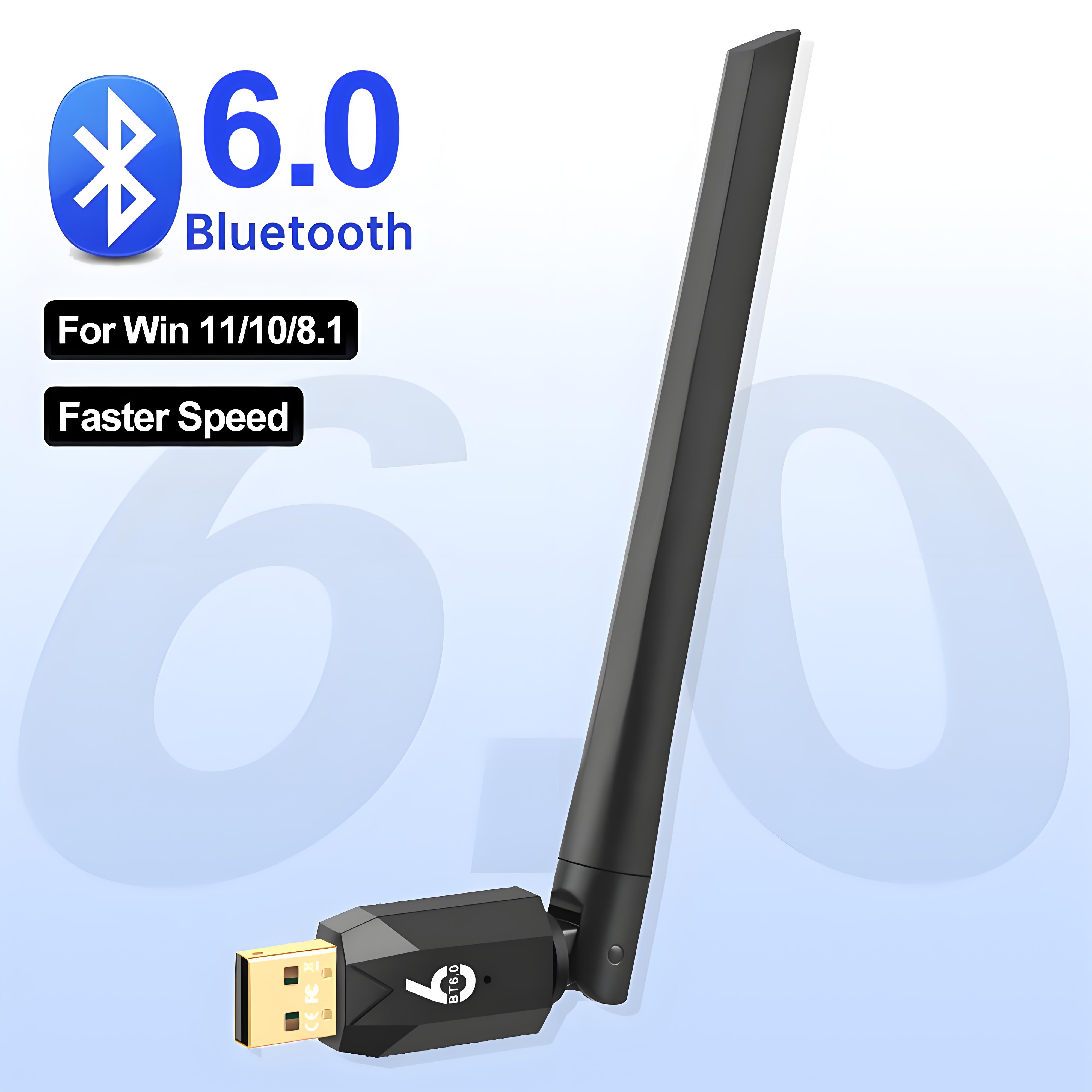 Adaptor Bluetooth 6.0 5.4 200M Dongle USB Adaptor Nirkabel Pemancar Penerima Audio Musik untuk Driver Keyboard Mouse PC Gratis