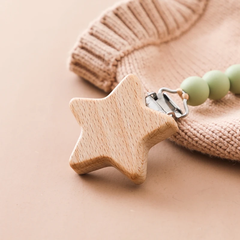 คลิป Pacifier ทารกจุกนมผู้ถือ Pacifier CHAIN Dummy ผู้ถือ Pacifier คลิป Beech ไม้ Star Pacifiers สําหรับทารกแรกเกิดของเล่น