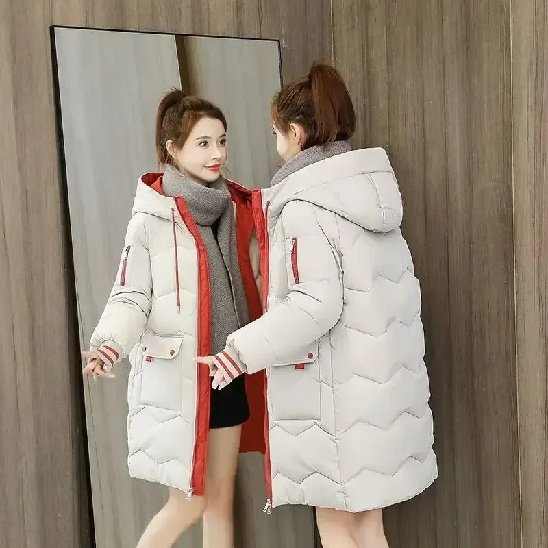 2023 Winter Frauen Jacke Mäntel Lange Parkas Weibliche Unten Baumwolle Mit Kapuze Mantel Dicke Warme Jacken Winddicht Casual Student Mantel