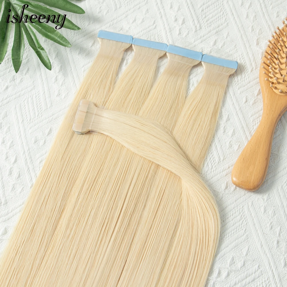 Isheeny Tóc Vàng Tóc Băng Keo Trong Phần Mở Rộng Châu Âu Tự Nhiên Tóc Da PU Sợi Ngang 12 "-24" Đen nâu Tóc Của Con Người