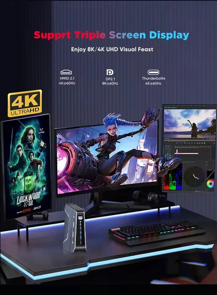 Topton F12 AI Gaming Mini PC 15. generacji Intel Core Ultra 9 285H 7 255H Thunderbolt 4 2xDDR5 2xPCIe 2x2.5G LAN Windows 11 RGB WiFi6