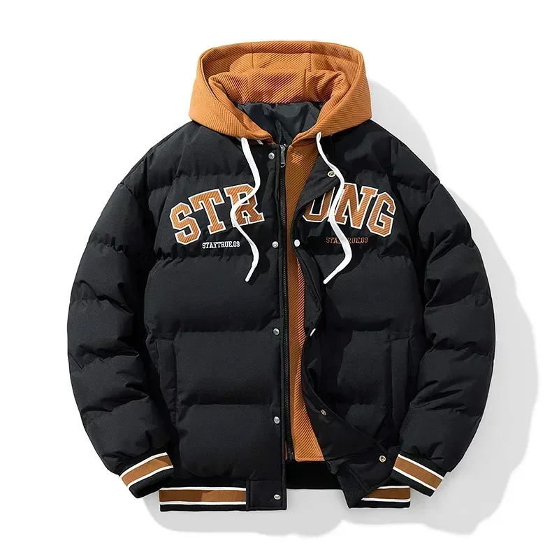 Jaqueta juventude masculina com zíper nova jaqueta streetwear à prova de vento moda jaqueta com capuz parkers inverno grosso casaco de algodão térmico masculino
