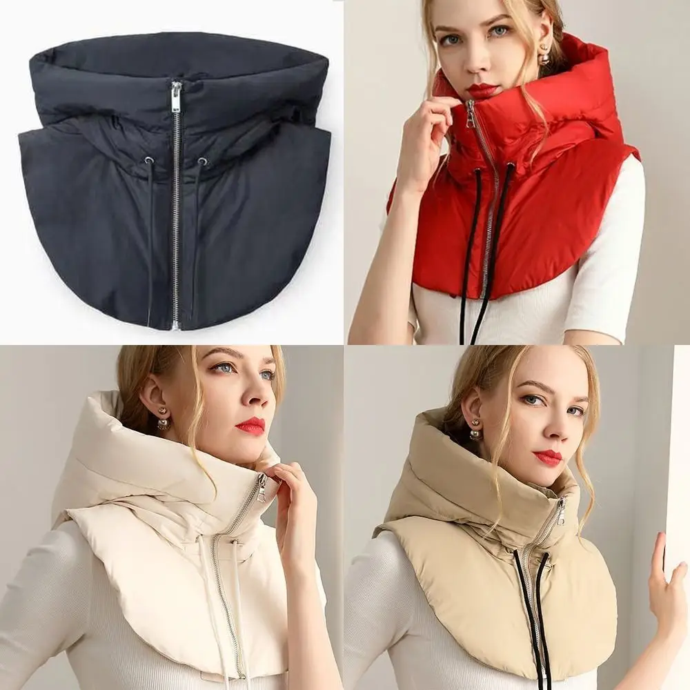 ฤดูหนาว Ultralight ลง Hooded หมวก Drawstring ซิปผ้าพันคอ Balaclava หมวกที่ถอดออกได้คอเต่าปลอม Unisex