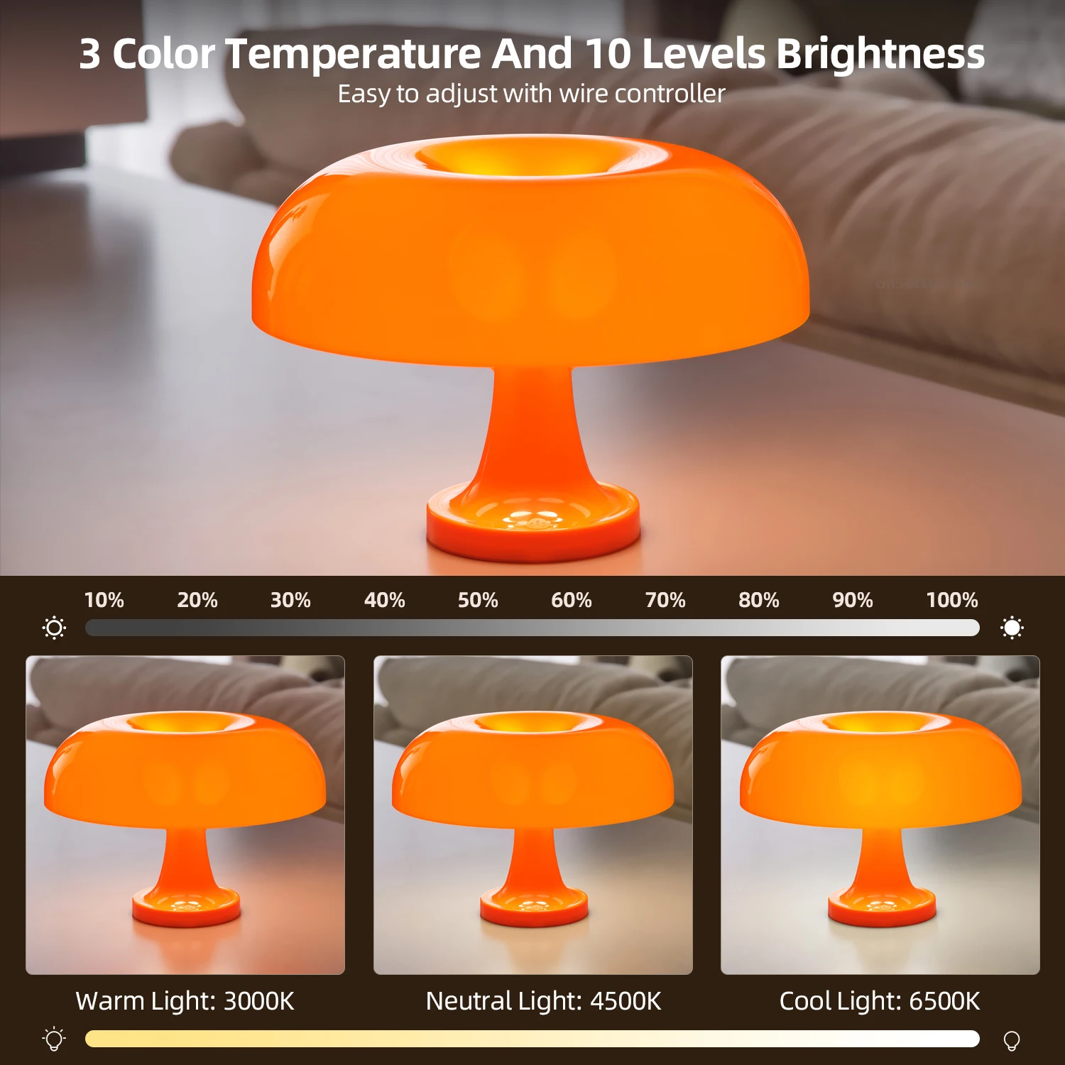 Lámpara de mesa clásica con forma de seta, lámpara de mesa artística Bauhaus moderna, lámpara de noche para dormitorio, lámpara de mesa decorativa naranja de diseño danés