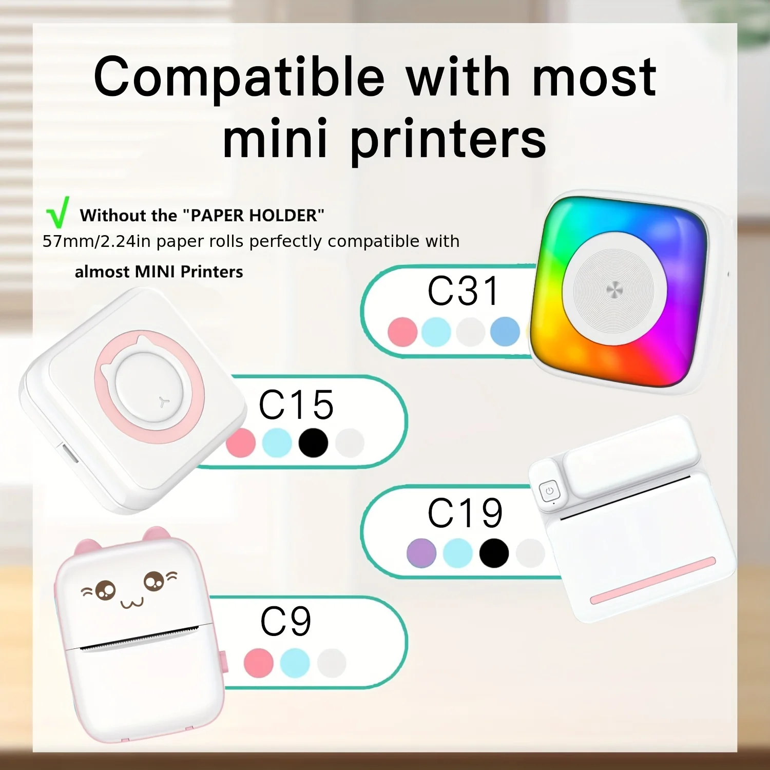 2/4/8 Rolls Clear Self-Adhesive Thermal Paper 57mm Glossy Labels for Pocket/Mini Printers Universal Fit High-Contrast Printing
