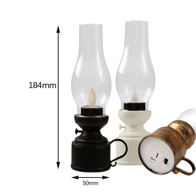 Retro Flameless เทียนเทียนน้ำมันก๊าดโคมไฟเทียนไขกับปุ่มแบตเตอรี่แสงข้างเตียงเครื่องประดับ Photo Prop