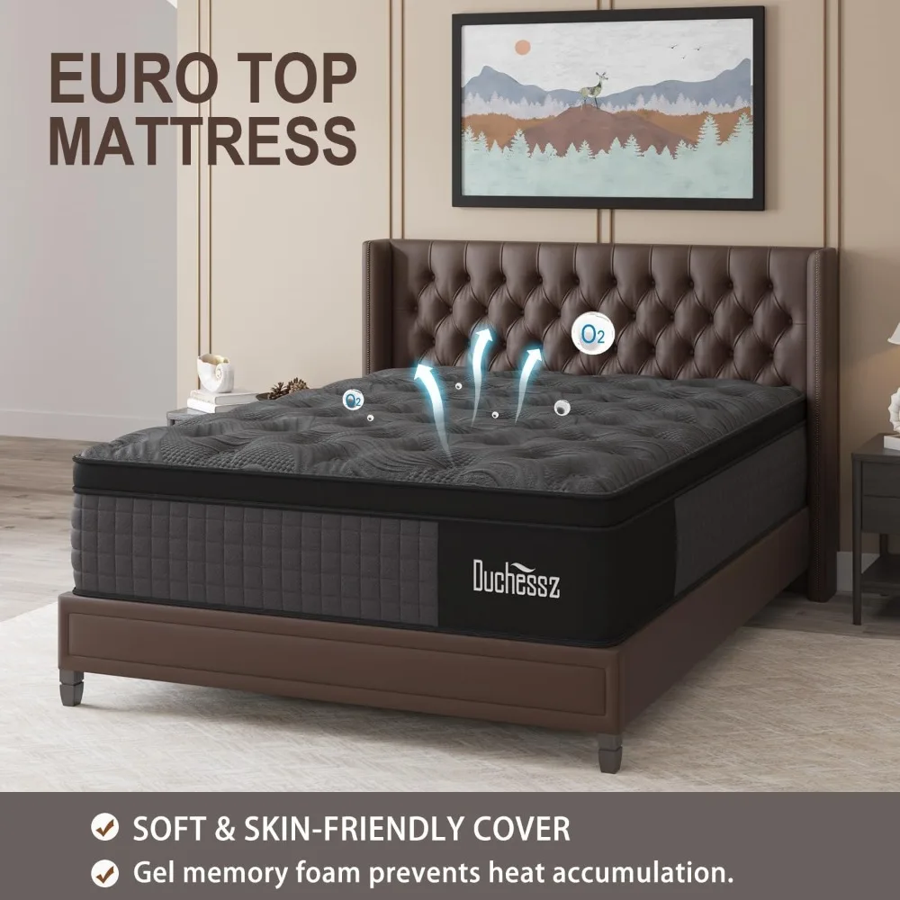 Full Mattress, 14 Inch Hybrid Mattress Black with Gel Memory Foam and Individually Pocket Innerspring Euro Top Mattresses Medium
