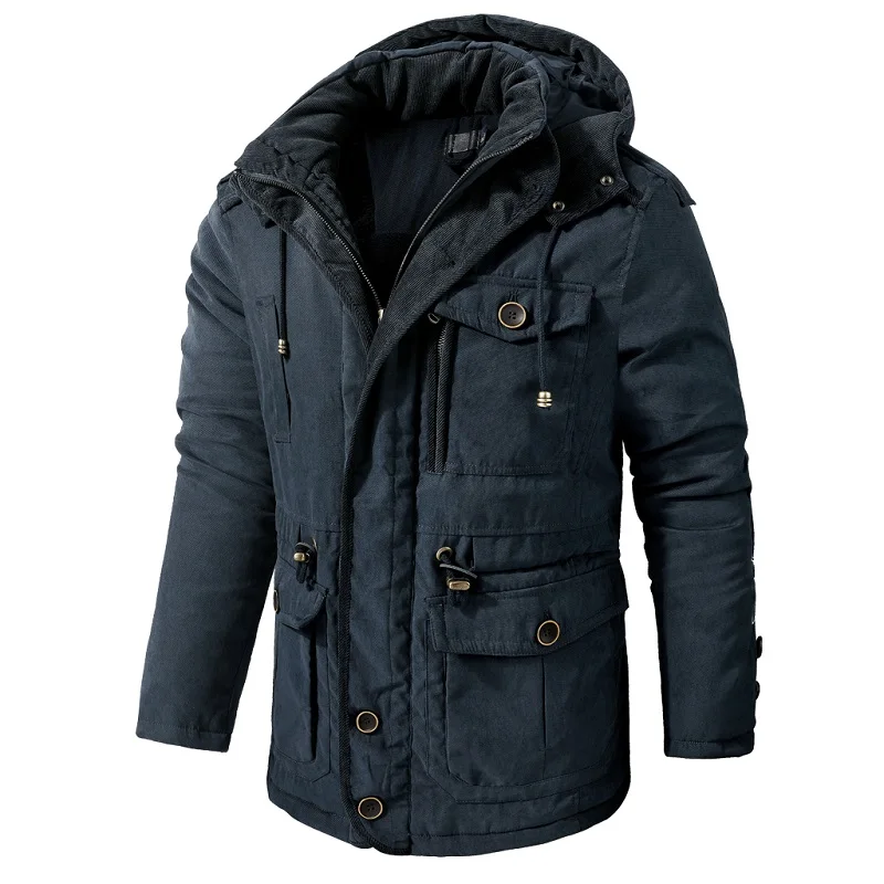 Chaqueta gruesa con capucha para hombre, Parka informal a prueba de viento, Color sólido, talla grande, con múltiples bolsillos, S-2Xl, novedad de invierno, 2024