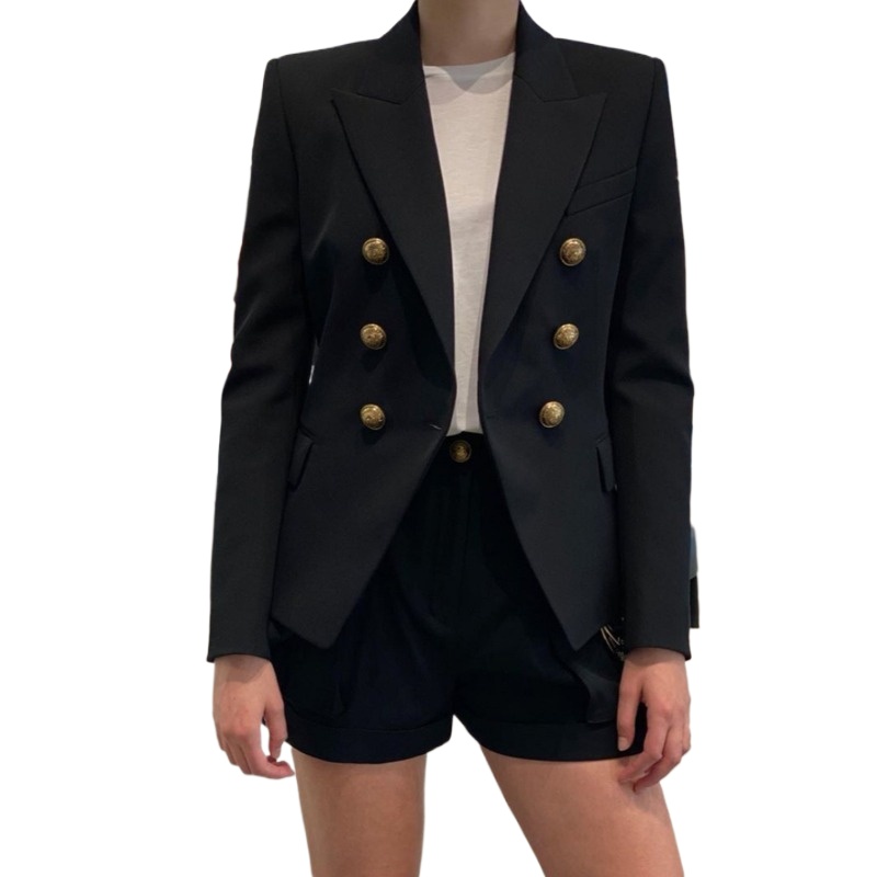 Weißer Blazer für Damen, 2025, Top-Qualität, schlanke, elegante Blazer, Jacke für Damen, passende Metall-Löwenknöpfe, zweireihiger Blazer für Damen