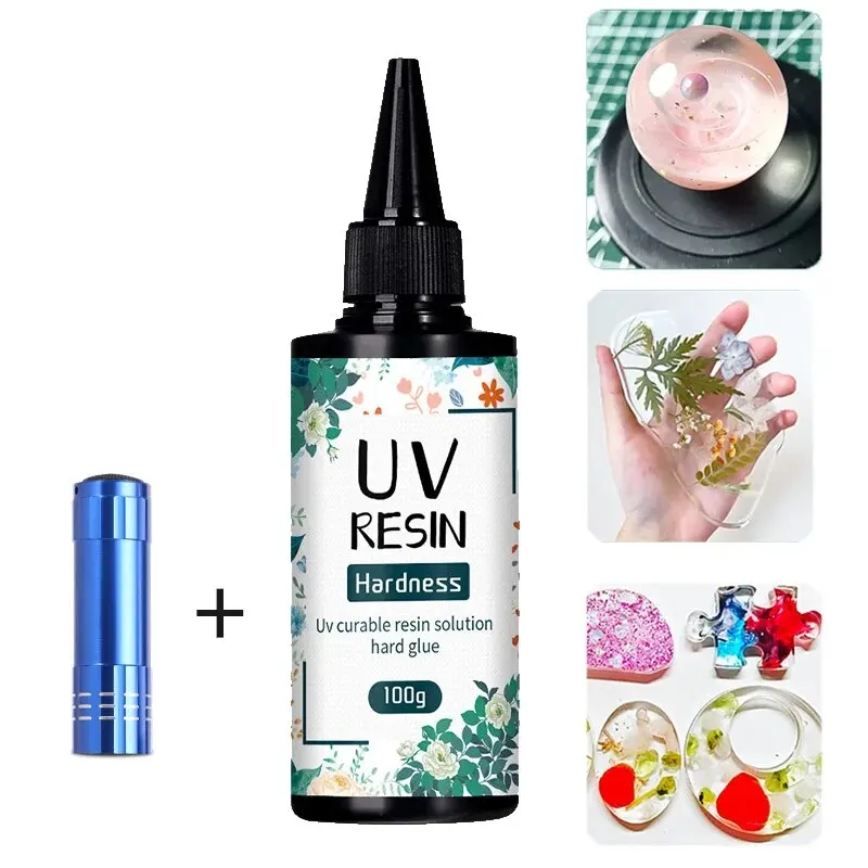 UV-Harz, 100 g, mit UV-Licht, kristallklar, hart, UV-Kleber, UV-härtend, hohe Härte, Epoxidharz für DIY-Schmuckherstellung