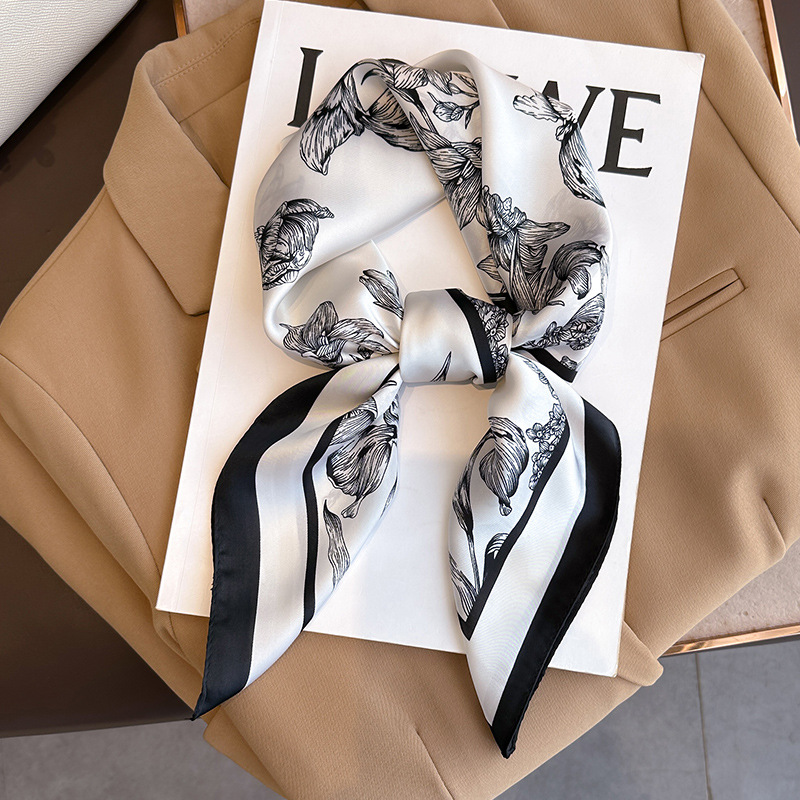 70*70cm Luxus Floral Print Seide Quadrat Schal Frauen Foulard Haarband Hände Tasche Band Kopf Hijab Halstuch Stirnband bandana