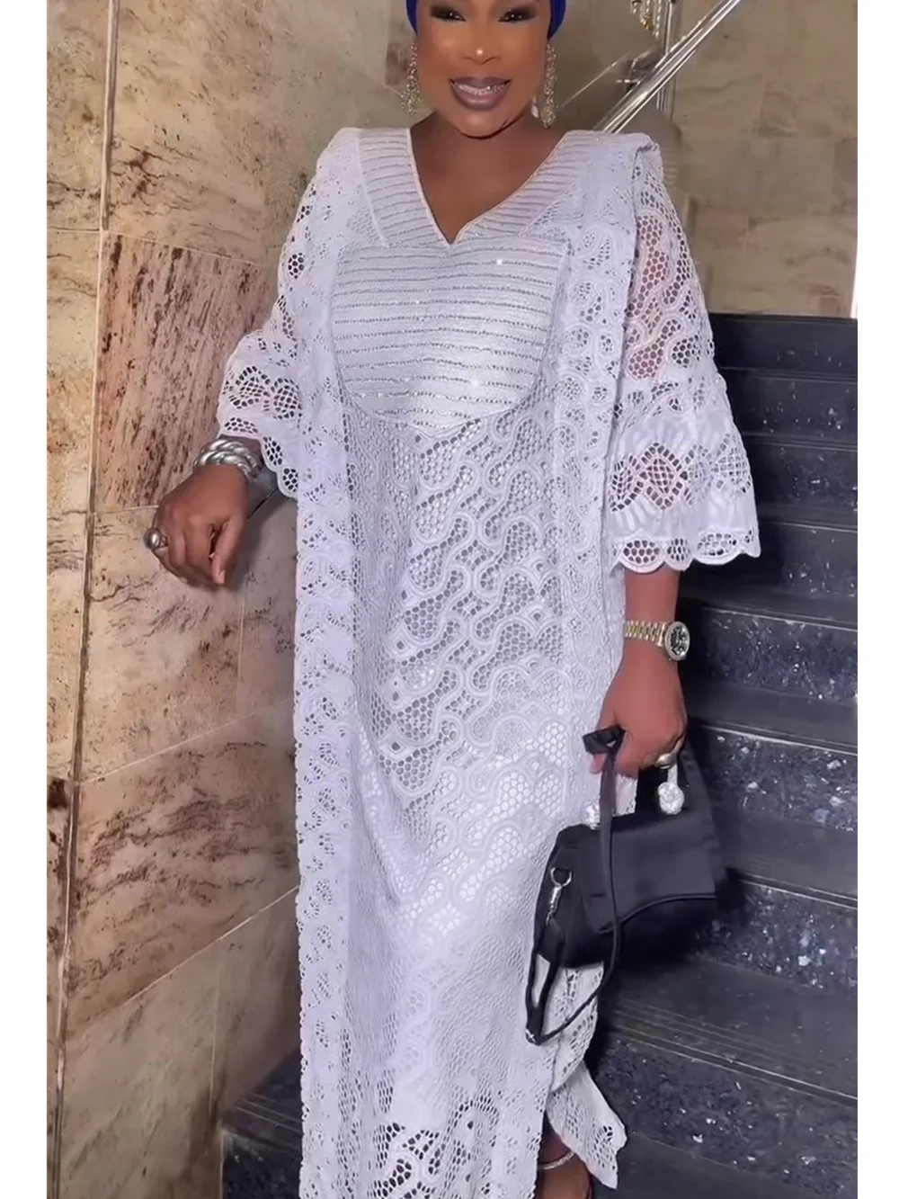 Eleganckie afrykańskie sukienki dla kobiet moda muzułmańska Boubou Abayas szata Dashiki Ankara koronkowe stroje suknia wieczorowa Kaftan Maxi sukienka
