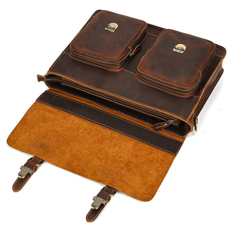 Borsa da uomo in pelle retrò Borsa per computer orizzontale in pelle Crazy Horse Borsa a tracolla casual da uomo in pelle con strato superiore