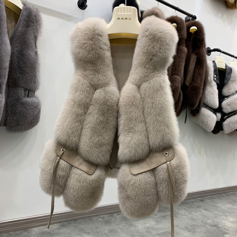 本物のキツネの毛皮の冬のジャケット,女性のためのノースリーブの毛皮のジャケット,本物のキツネの毛皮の暖かい服,100%