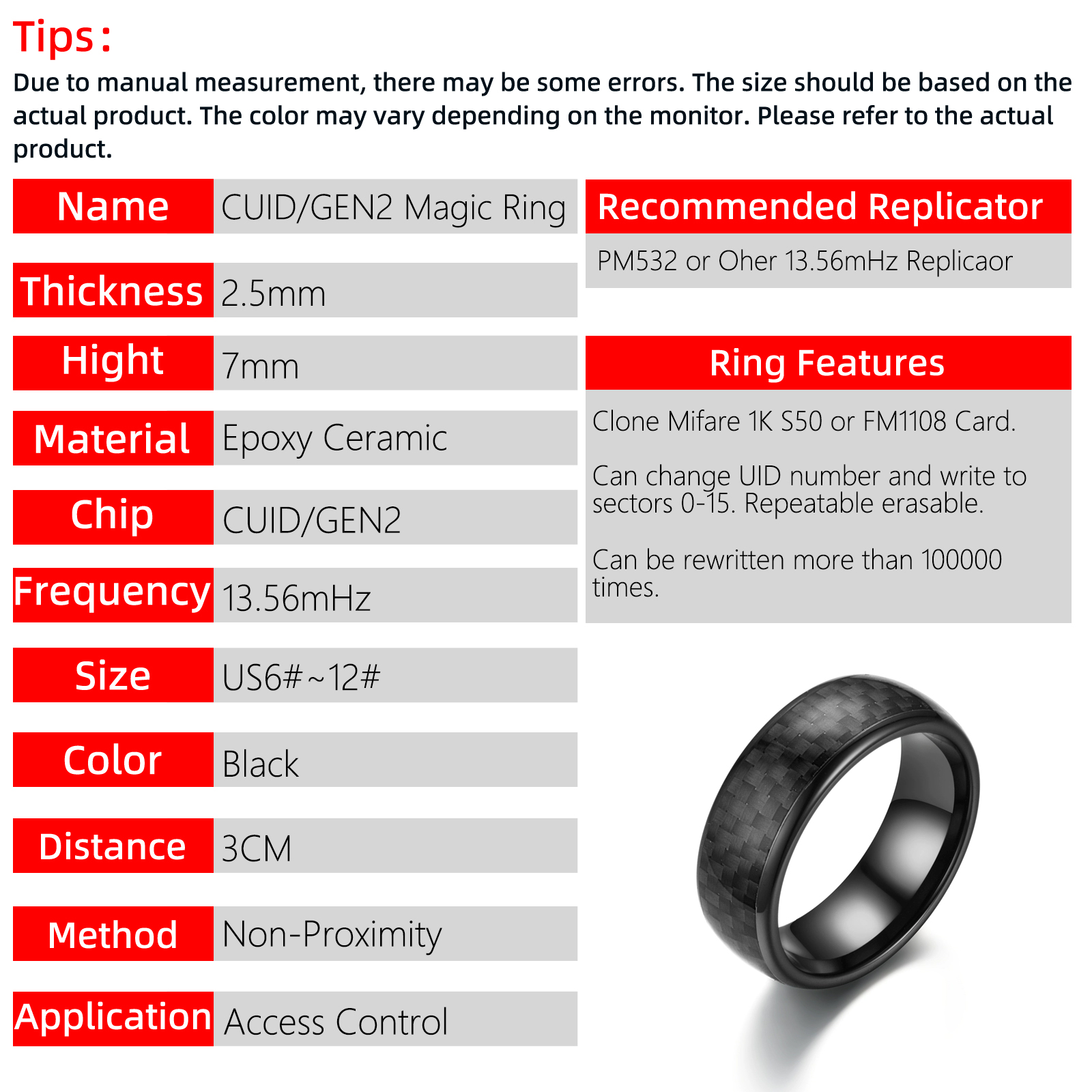 CUID/GEN2 Волшебное эпоксидное керамическое кольцо из углеродного волокна, перезаписываемый клон карты M1 S50 или смарт-карты FM1108, кольцо на палец для женщин и мужчин