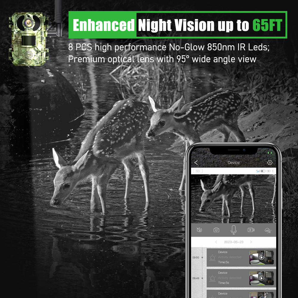 EU 4G Cellular 4MP 2K Battery Solar PIR Motion Activated Wildlife Hunting Trail Camera IP65 Outdoor Night Vision No Red Exposure