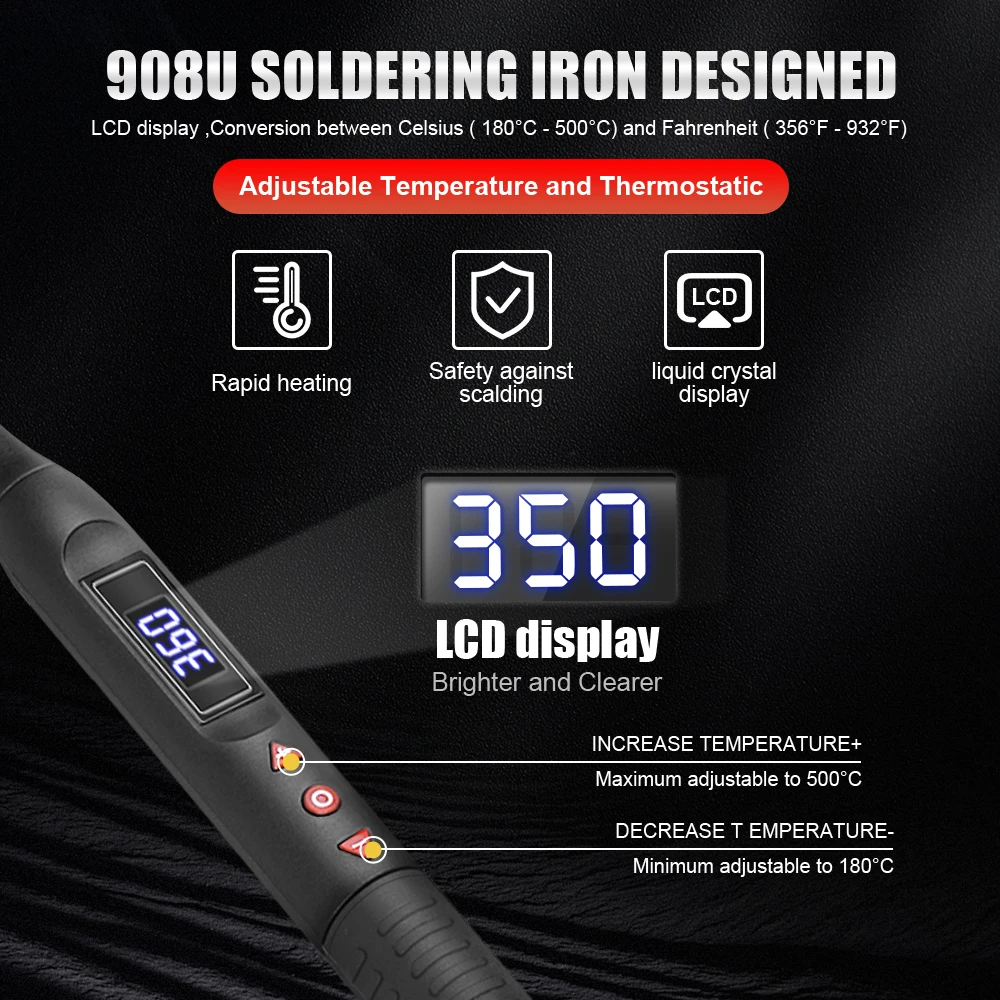 JCD 908U Soldering iron kit LCD display 80W Adjustable temperature portable Soldering iron 220V/110V welding tool