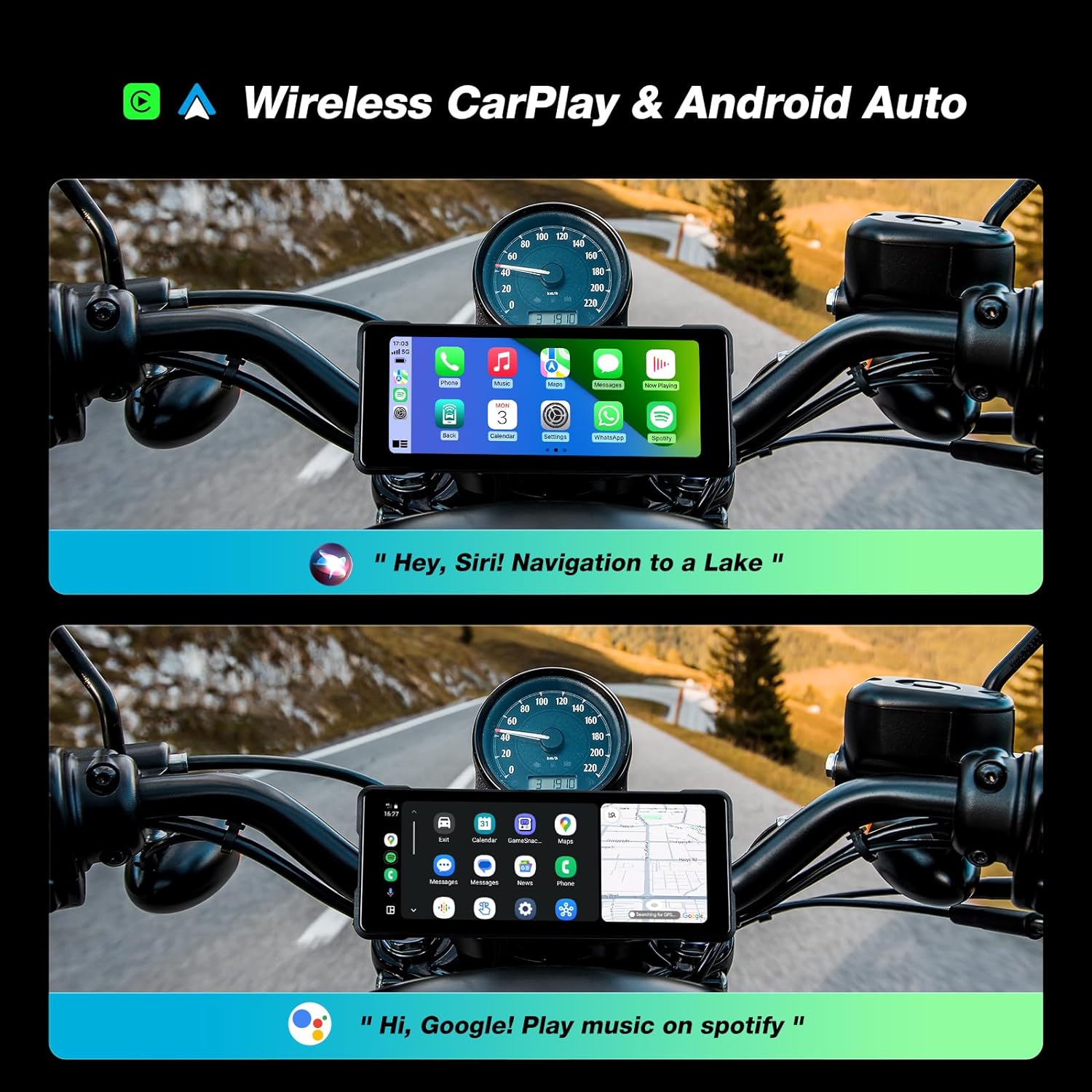 JMCQ 6,86'' Motorrad DVR GPS Navigation Drahtlose Carplay Android Auto Dash Cam IP67 Wasserdicht Dual Bluetooth Moto Monitor
