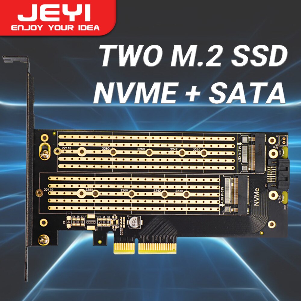 JEYI-Adaptador Duplo para PC Desktop, M.2, PCIE 4.0, para NVMe, SSD NGFF, NVME (Chave M), SATA (Chave B), SSD para PCIe X4, X8, slot X16, SK6