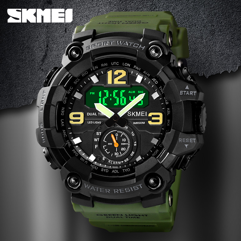SKMEI 1637 ミリタリーデジタル腕時計男性用迷彩防水腕時計メンズ耐衝撃スポーツクォーツ時計 1384 モントルオム