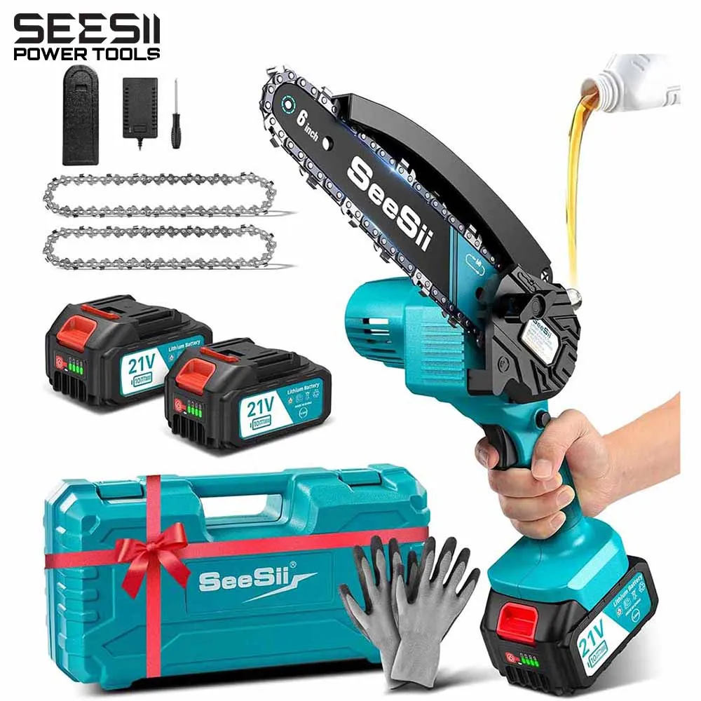 SEESII 6'' Akumulatorowa Mini Piła Łańcuchowa 15.2cm Elektryczna Piła Akumulatorowa do Obróbki Drewna i Przycinania Ogrodu Pasująca do Akumulatorów Makita 18V