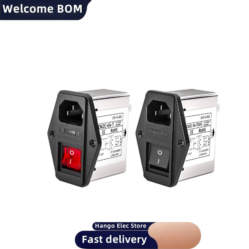 Filtro de potencia tipo enchufe IEC Interferencia EMI CW2C-3/6/10A-T con interruptor de luz con seguridad 220V