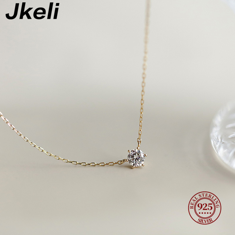 Jkeli 925 スターリングシルバー 18 k ゴールドメッキネックレスシングルスパークリングジルコン鎖骨チェーン女性のウェディングジュエリー Collares